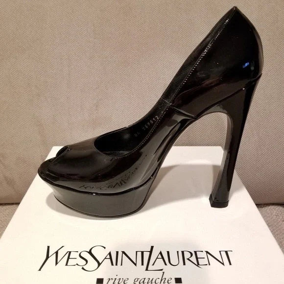 Yves Saint Laurent Palais 105 Open Toe Pumps in Black patent leather, IT 40